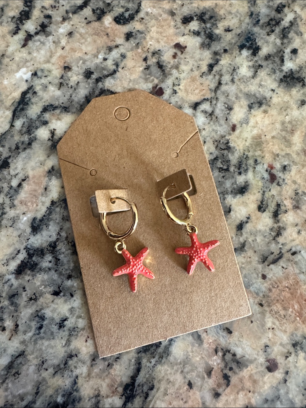 Piper K Gold Hoop Earrings with Coral Starfish Charm